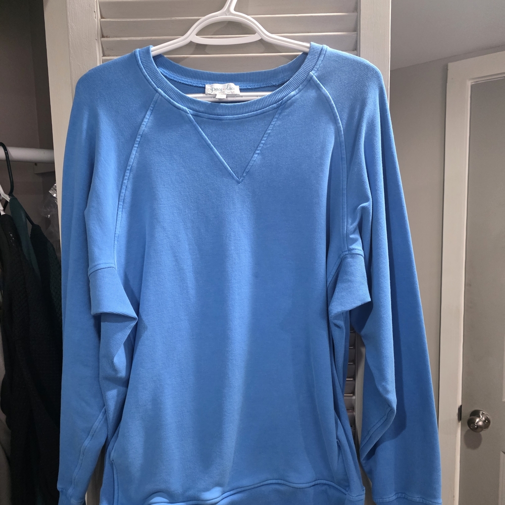 Grace & Lace Women's Blue Crew Neck Sweater